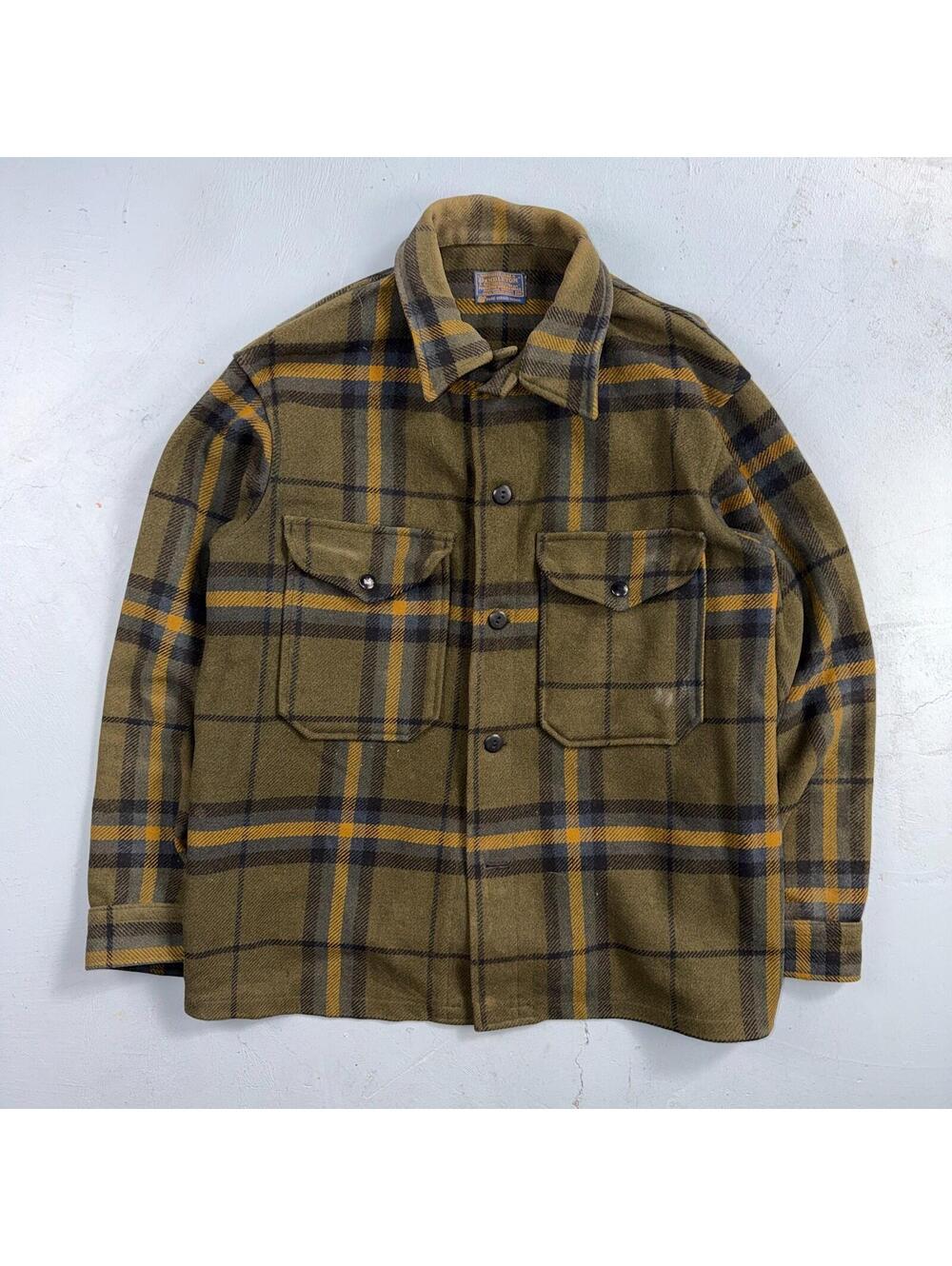 VTG Pendleton Mens Mackinaw Cruiser Wool Coat M Brown Plaid Field Jacket 70s